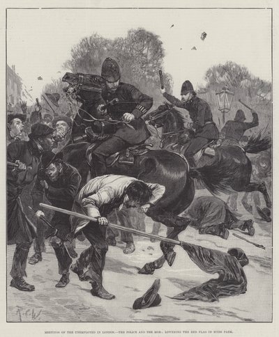 Meetings of the Unemployed in London, the Police and the Mob, Lowering the Red Flag in Hyde Park by Richard Caton Woodville junior